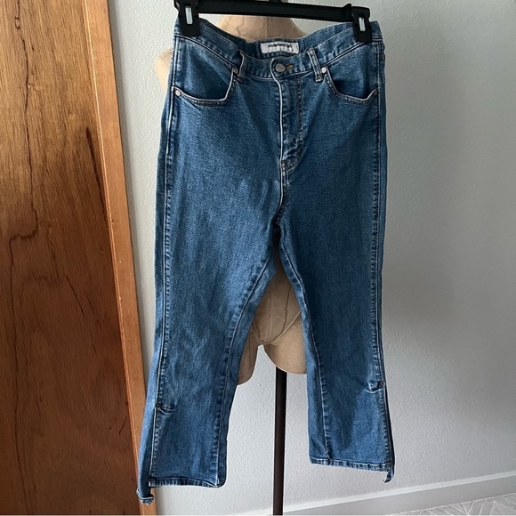 ANDERSON BELL sz L 27 Denim Jeans Uneven Split Hem Crop - Picture 1 of 9